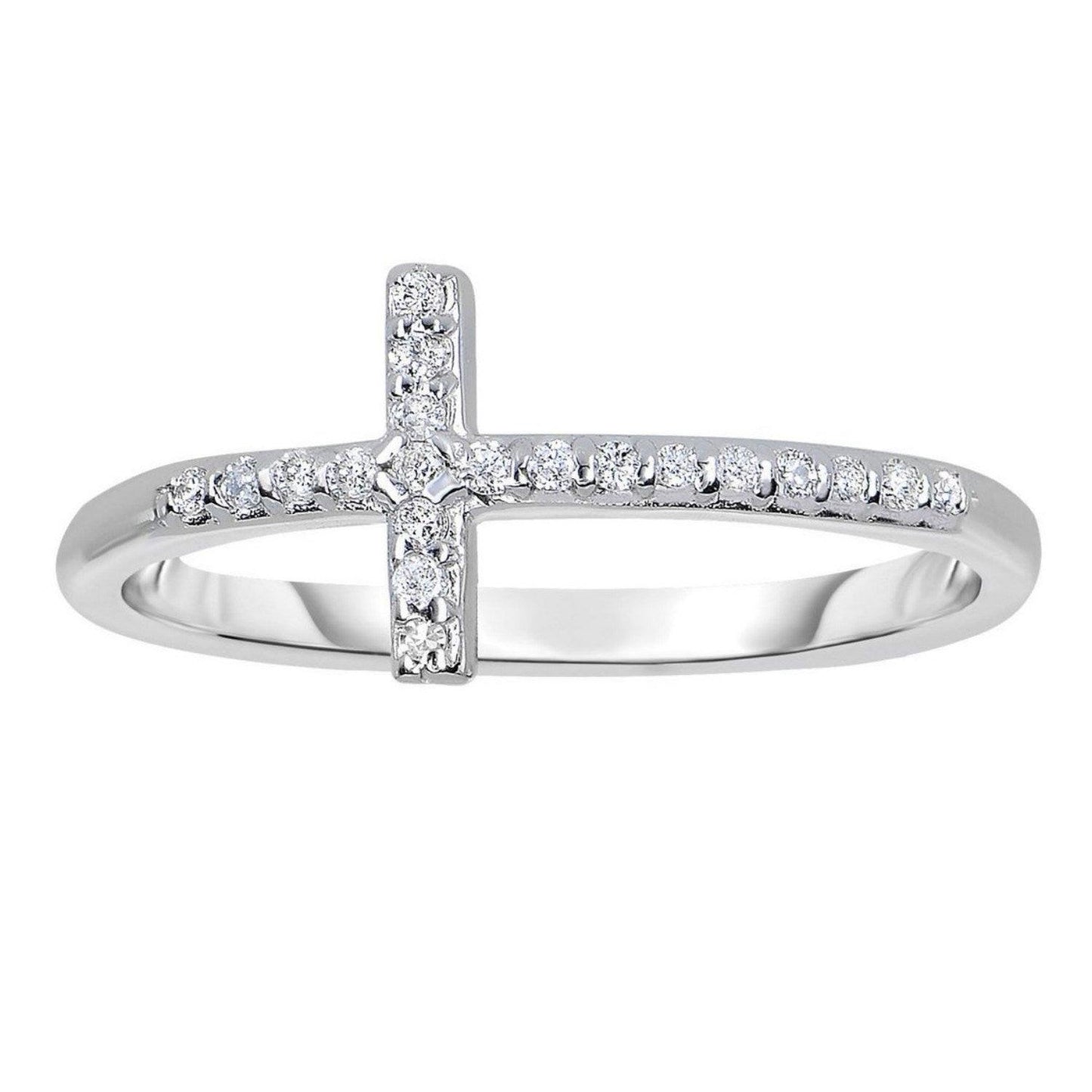 14k White Gold Cross Motif Ring with Diamond Accents (.11cttw)