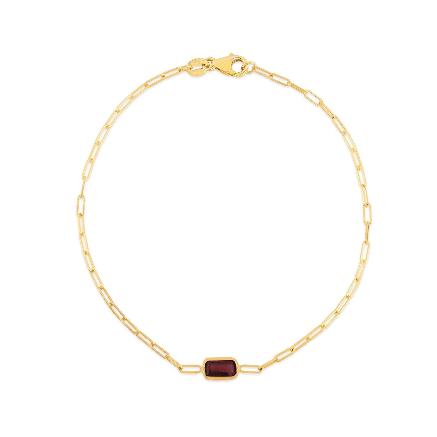 14K Yellow Gold Garnet Paperclip Bracelet (1.50 mm)