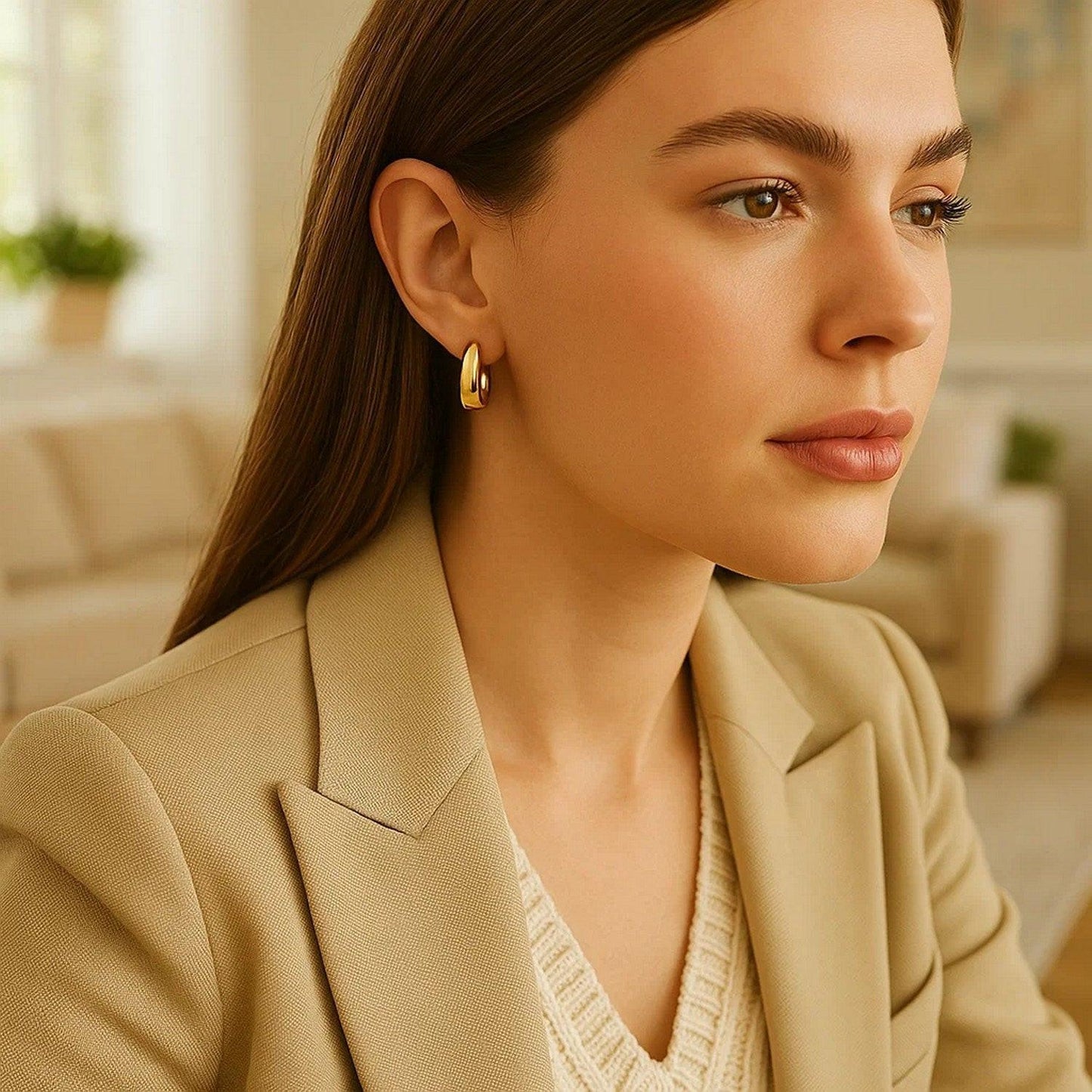 Tapered Huggie Hoop Earrings in 14K Yellow Gold