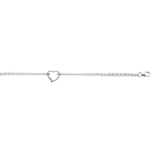14k White Gold Cable Chain Anklet with Open Heart Station