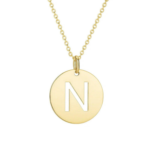14K Yellow Gold Disc Initial N Pendant