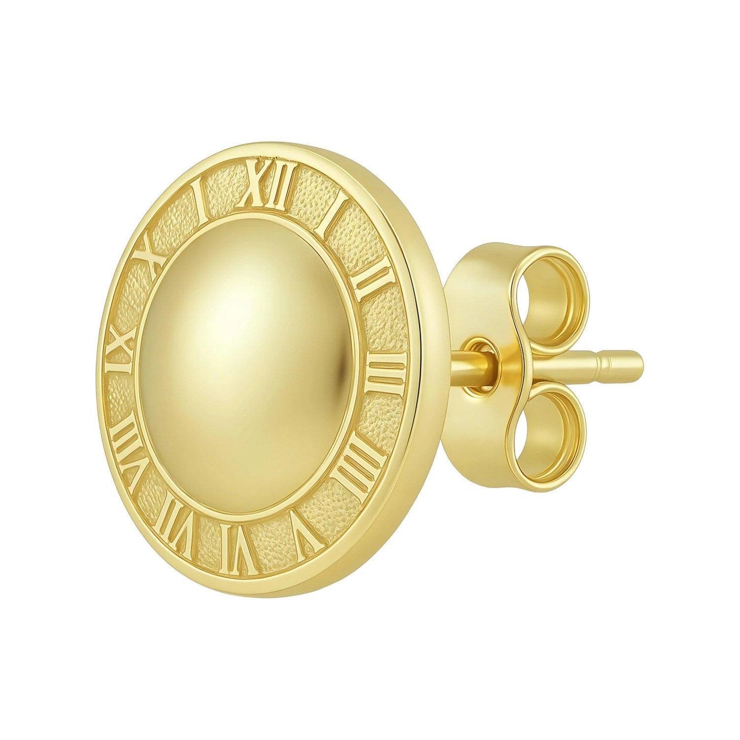 14K Yellow Gold Roman Numeral Button Stud Earrings