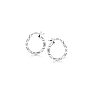 Polished Sterling Silver and Rhodium Plated Hoop Earrings (2x15mm)