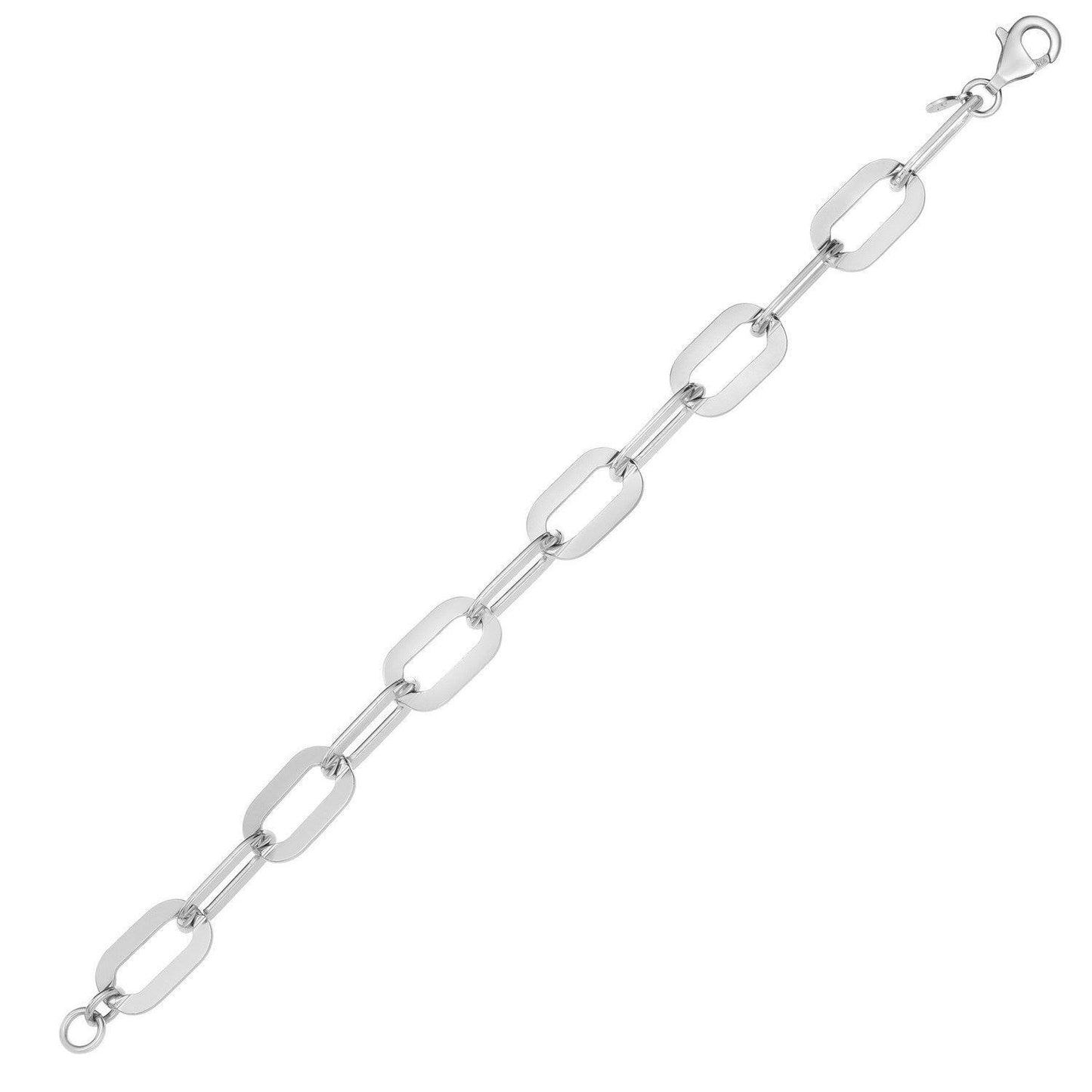 Sterling Silver Rhodium Plated Italian Link Paperclip Bracelet (10.30 mm)