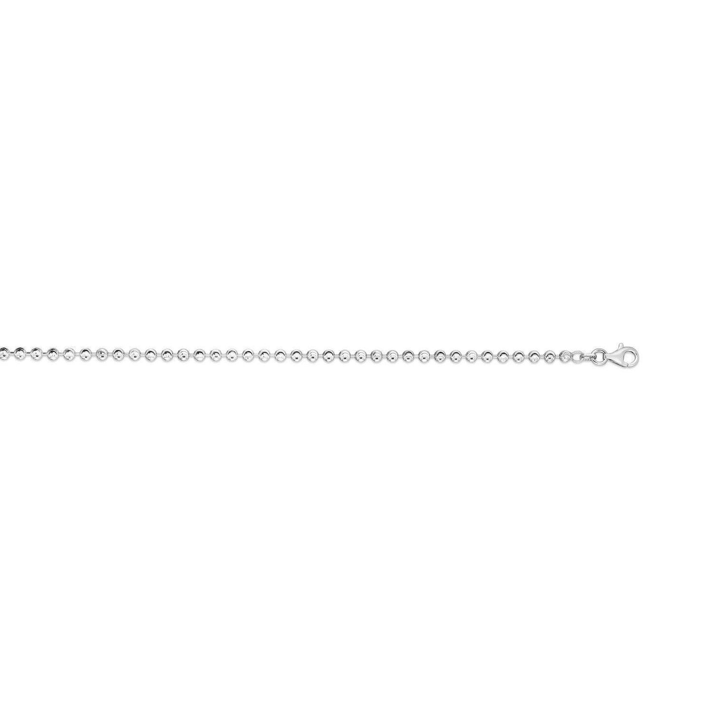 Sterling Silver Rhodium Plated Moon Cut Bead Chain (3.00 mm)