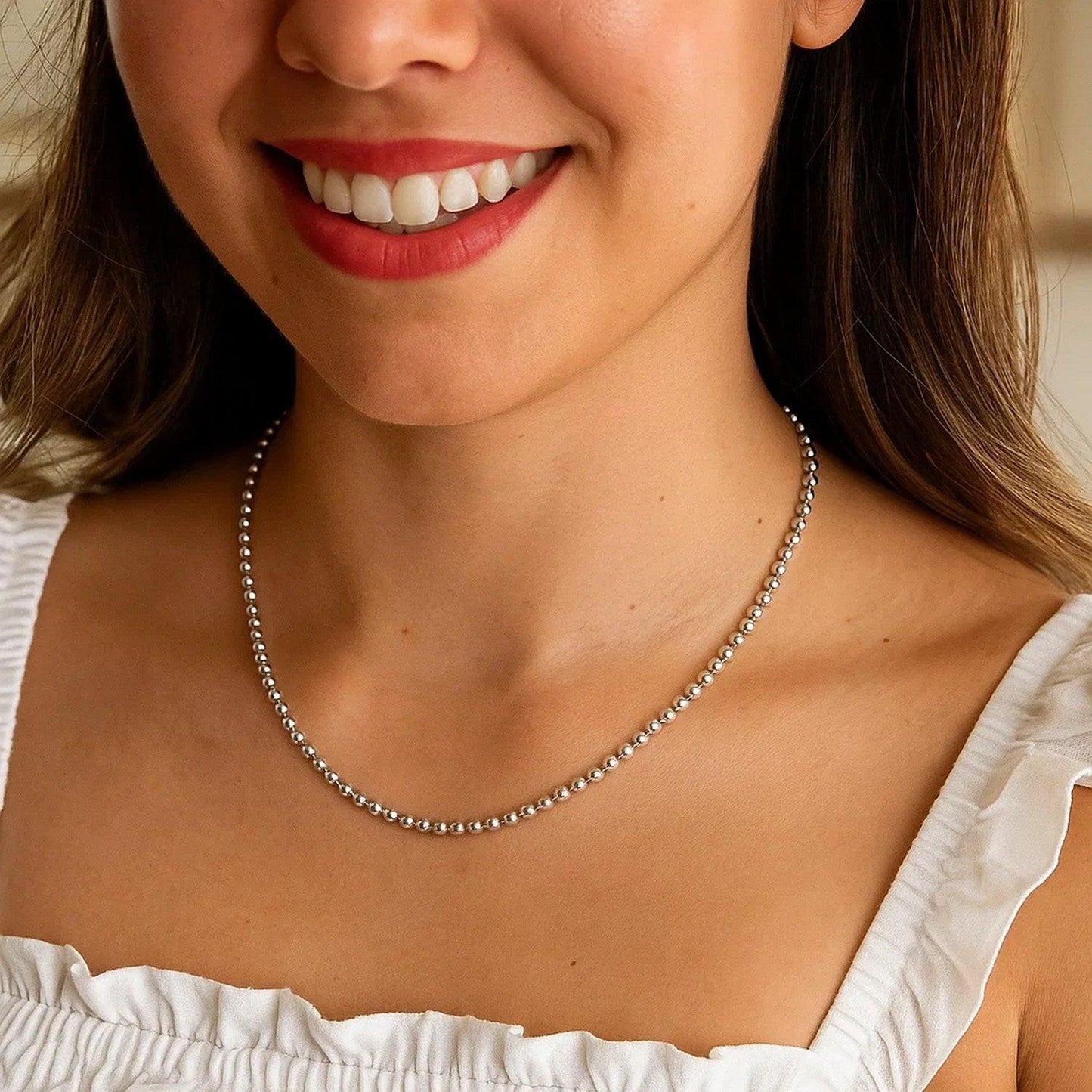 Sterling Silver Rhodium Plated Moon Cut Bead Chain (3.00 mm)