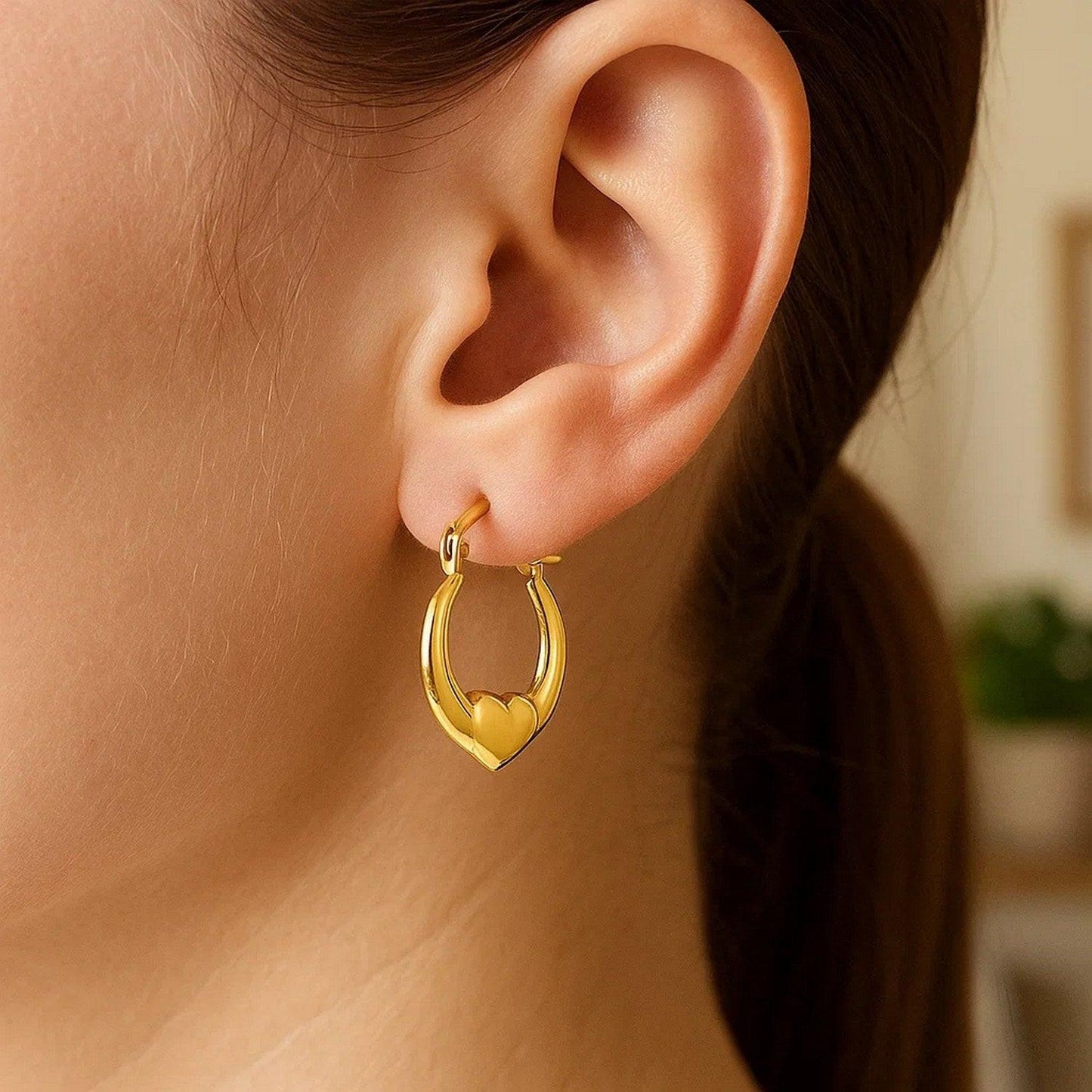 Small Heart Hoop Earrings in 14K Yellow Gold