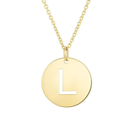 14K Yellow Gold Disc Initial L Pendant