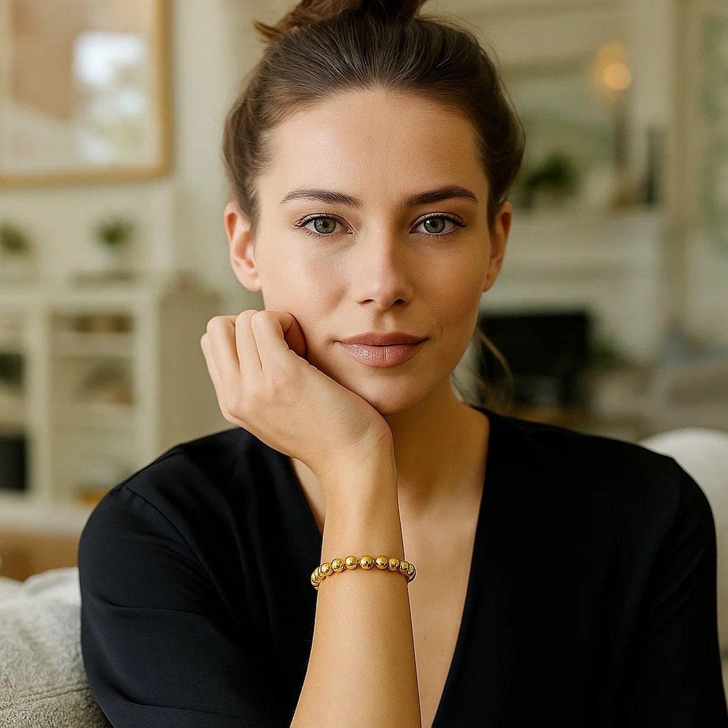 Polished 7mm Bead Bracelet in 14K Yellow Gold