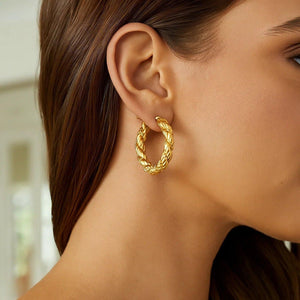 14k Yellow Gold Rope Hoop Earrings