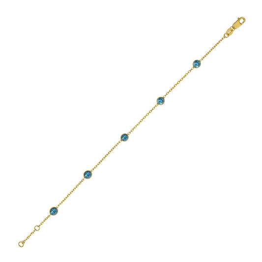 14K Yellow Gold Blue Topaz Station Bracelet