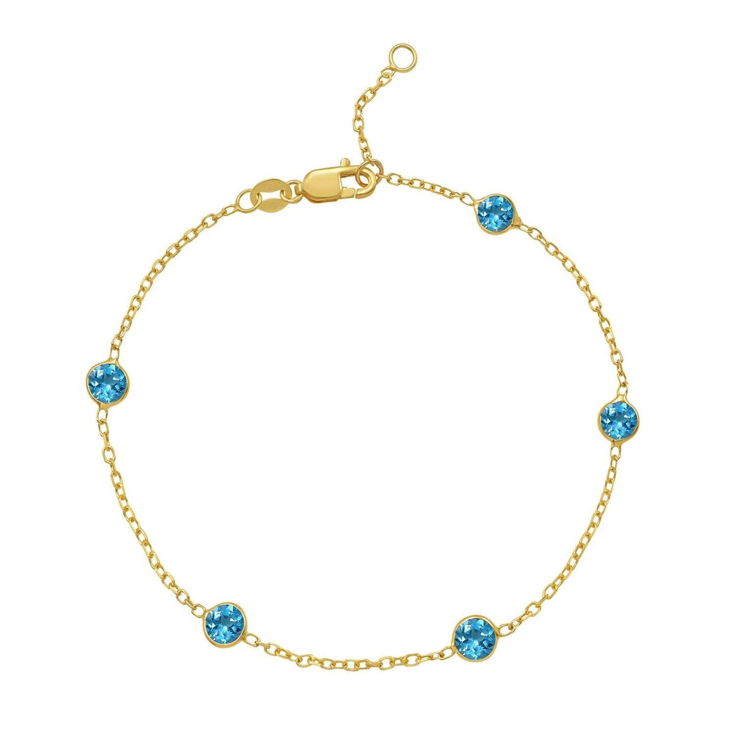 14K Yellow Gold Blue Topaz Station Bracelet