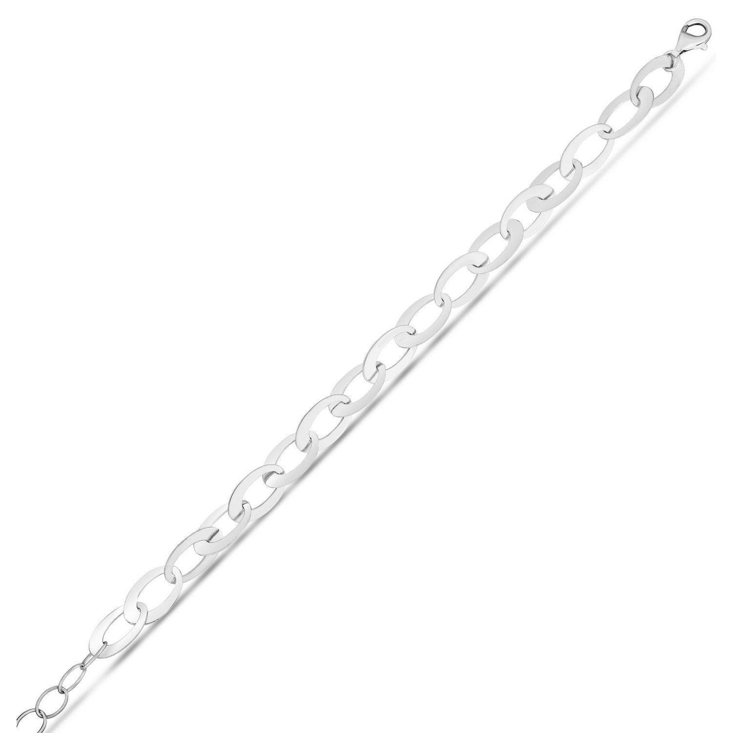 Sterling Silver Rhodium Plated Italian Oval Link Bracelet (8.70 mm)
