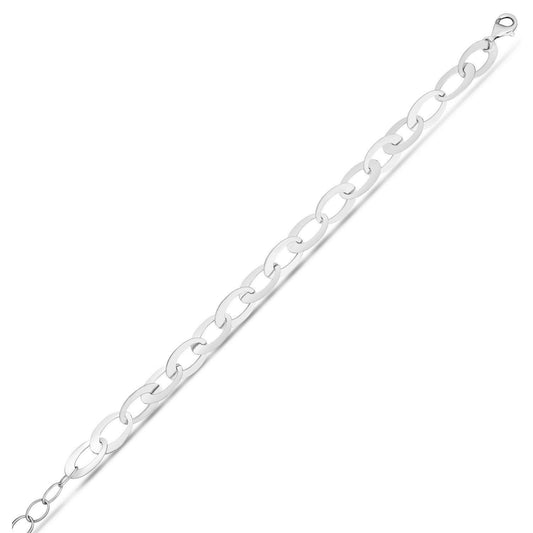 Sterling Silver Rhodium Plated Italian Oval Link Bracelet (8.70 mm)