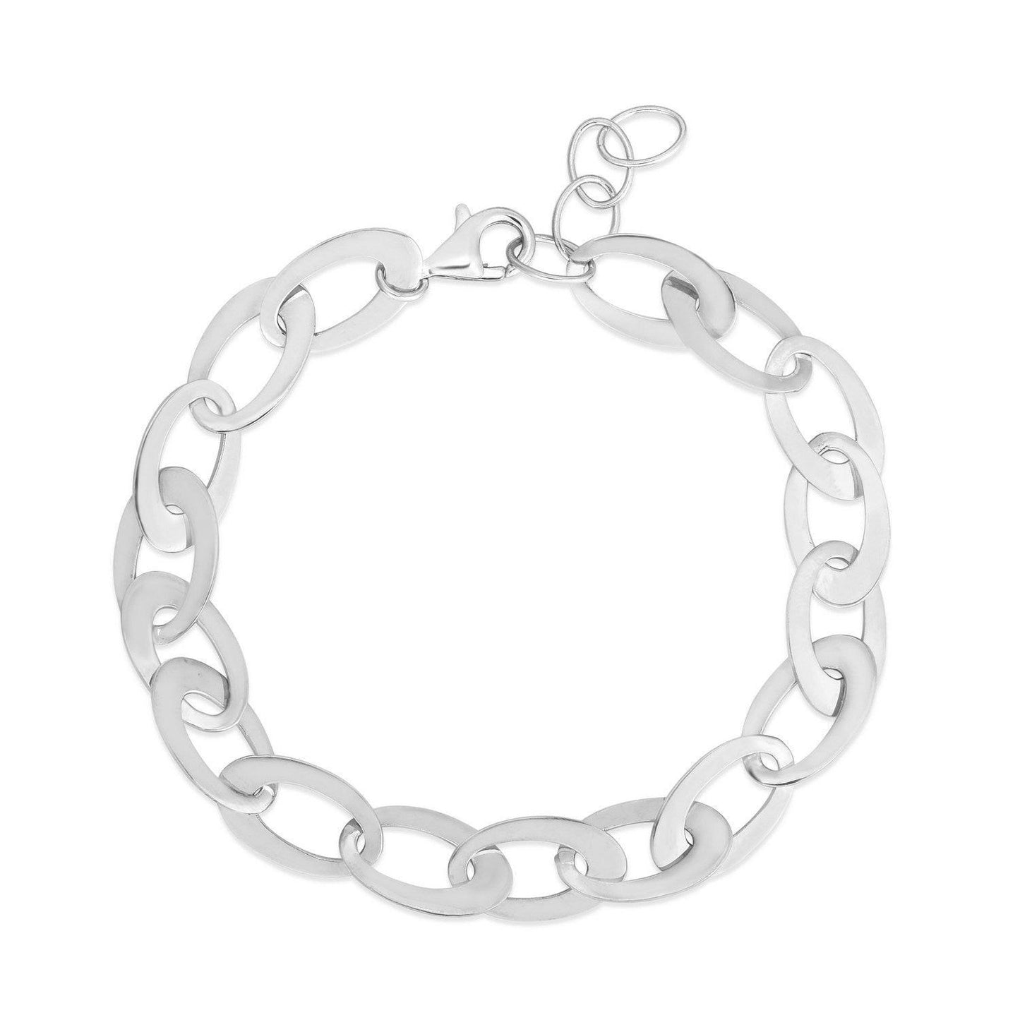 Sterling Silver Rhodium Plated Italian Oval Link Bracelet (8.70 mm)