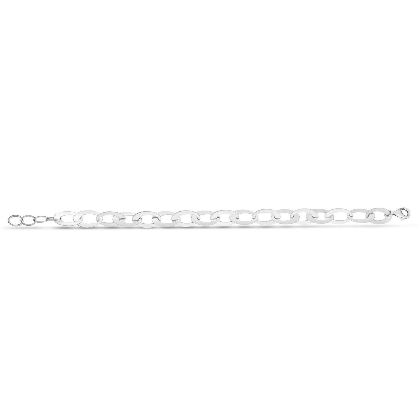 Sterling Silver Rhodium Plated Italian Oval Link Bracelet (8.70 mm)