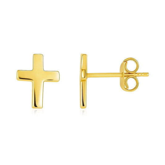 14k Yellow Gold Post Earrings with Crosses