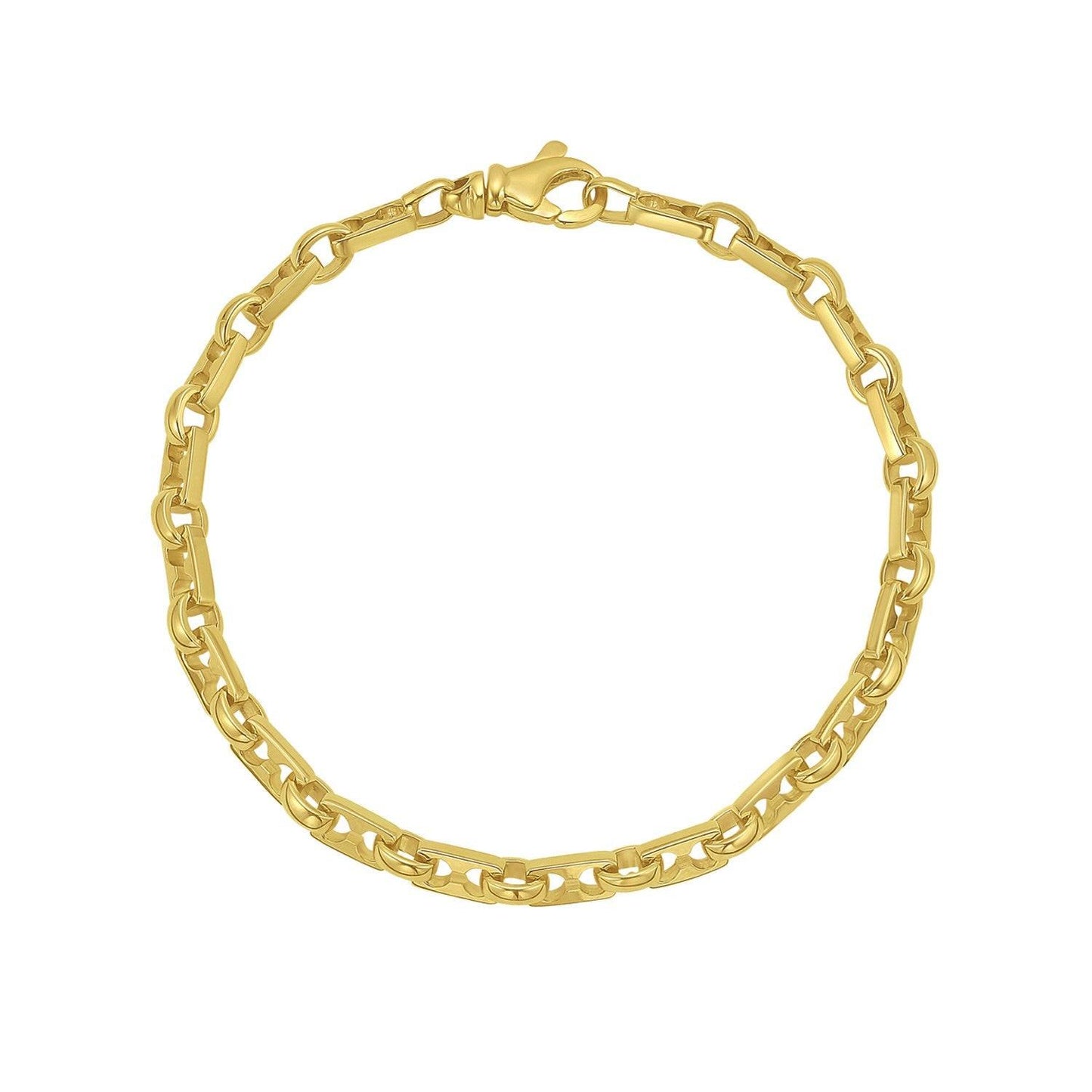 14K Yellow Gold Rectangular Railroad Link Bracelet (7.00 mm)