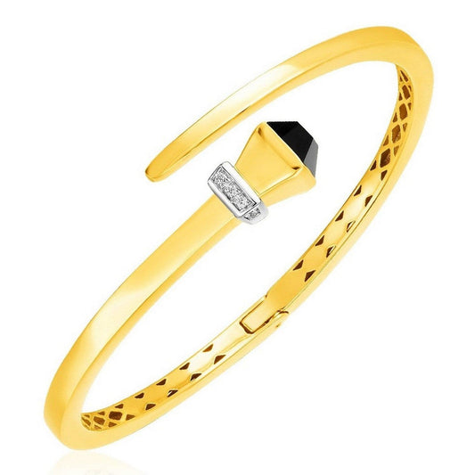 14k Yellow Gold Crossover Style Hinged Bangle Bracelet with Onyx (3.40 mm)