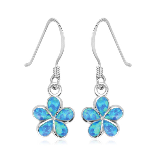 Sterling Silver Flower Dangle Earrings with Opal