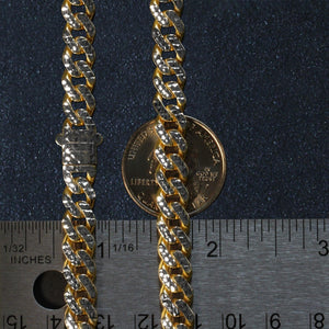 14k Yellow Gold White Pave High Polish Modern Lite Miami Cuban Chain (8.00 mm)