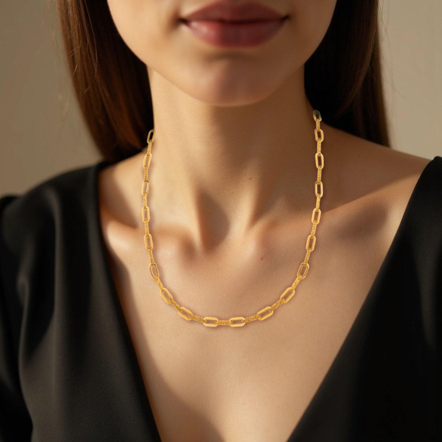 14k Yellow Gold Diamante Paperclip Chain Necklace (4.00 mm)