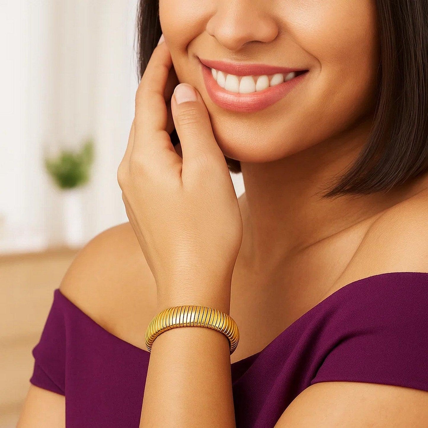 Sterling Silver Yellow Gold Plated Standard Thick Tubogas Bracelet (12.00 mm)