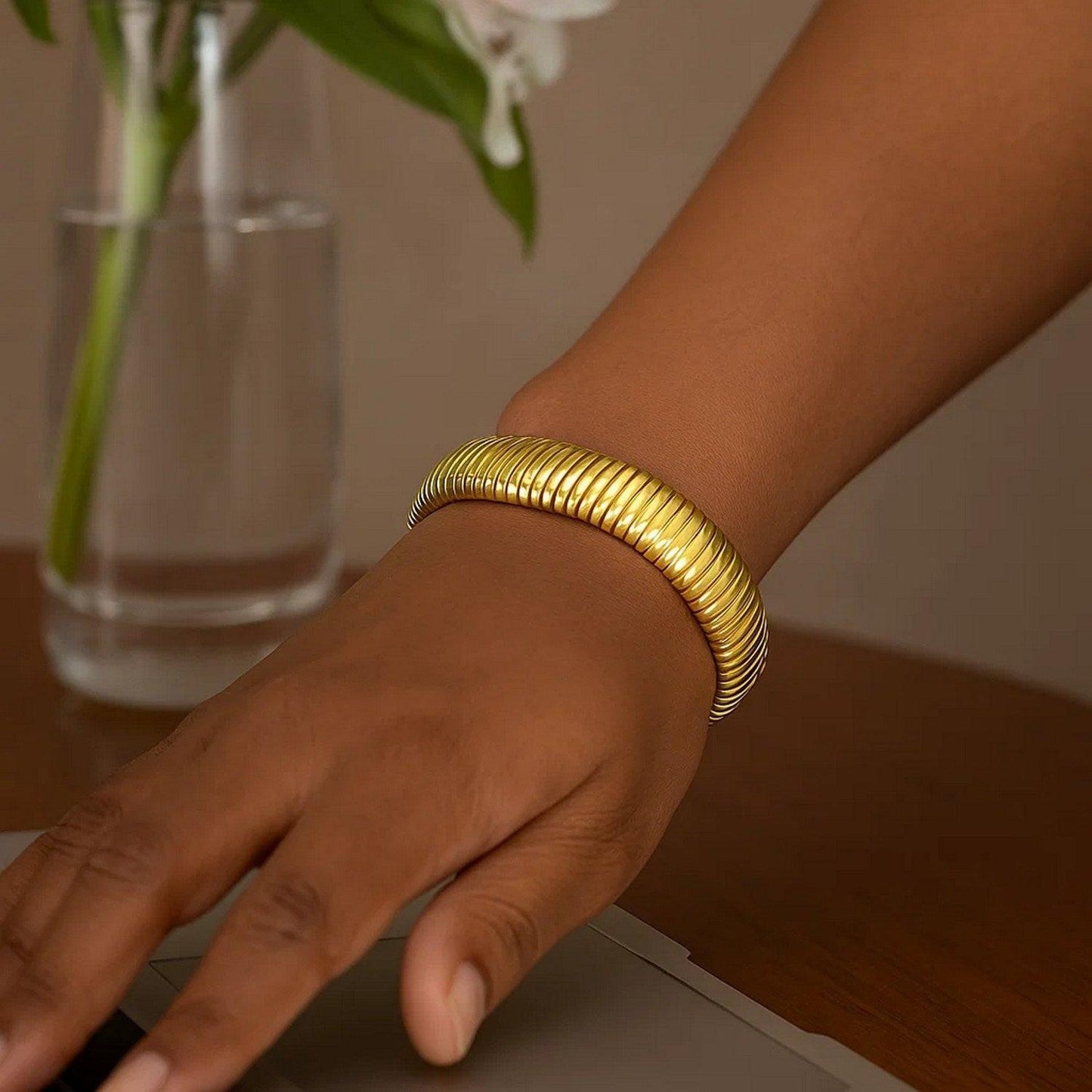 Sterling Silver Yellow Gold Plated Standard Thick Tubogas Bracelet (12.00 mm)