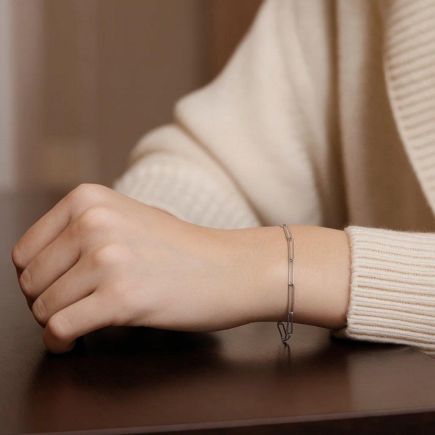 14k White Gold Wire Paperclip Bracelet  (2.70 mm)