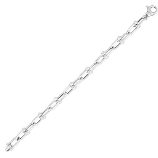 Sterling Silver Rhodium Plated Jax Link Bead Bracelet (9.20 mm)
