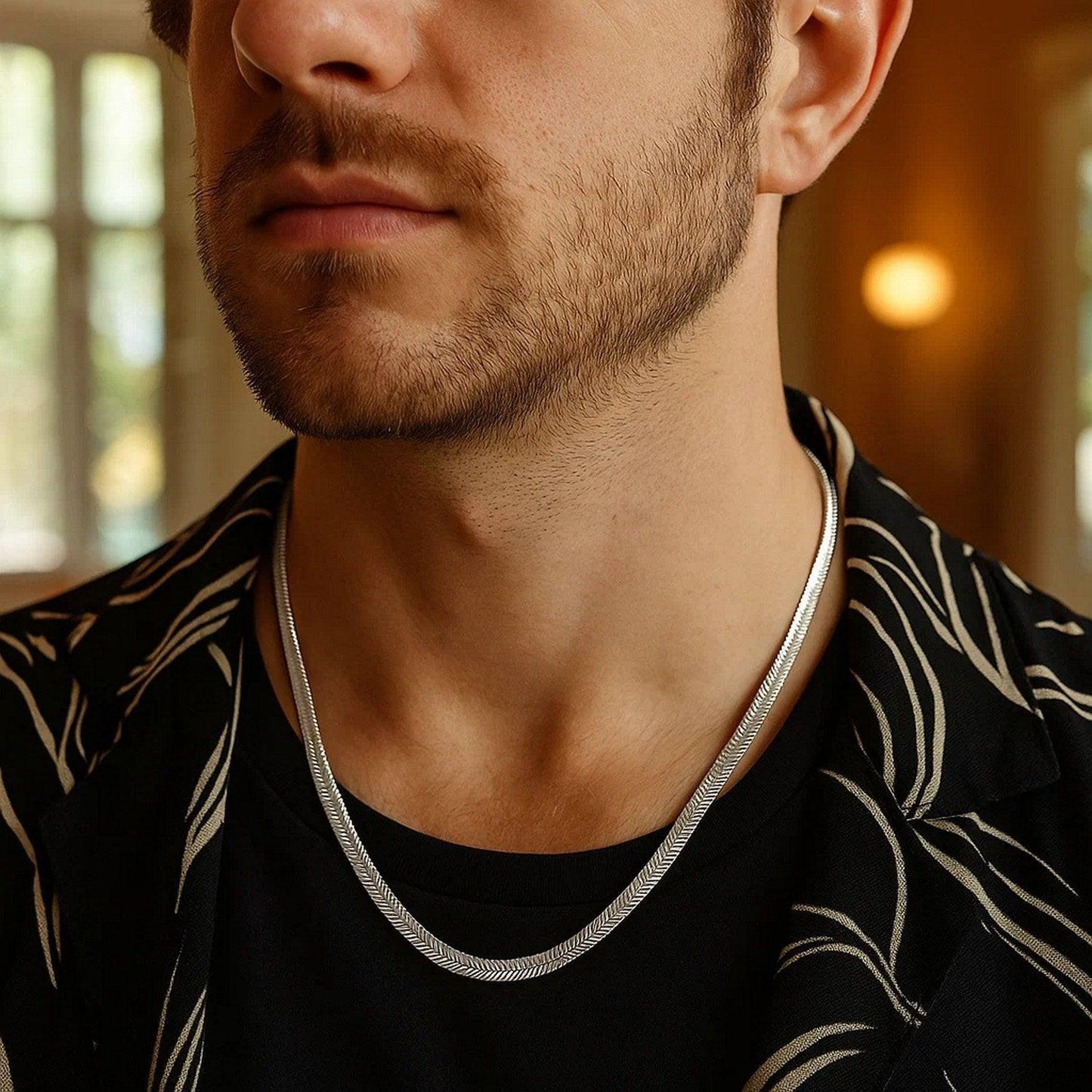 Sterling Silver Rhodium Plated Oval Snake Chain (6.40 mm)