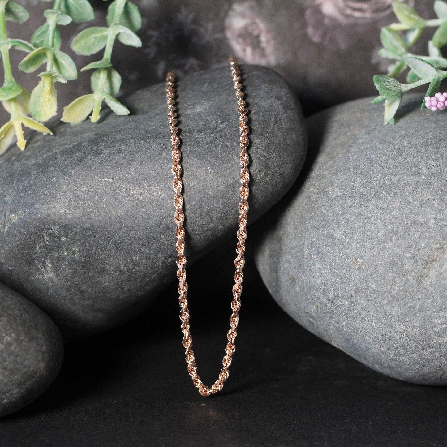 14k Rose Gold Solid Diamond Cut Rope Chain (1.6 mm)