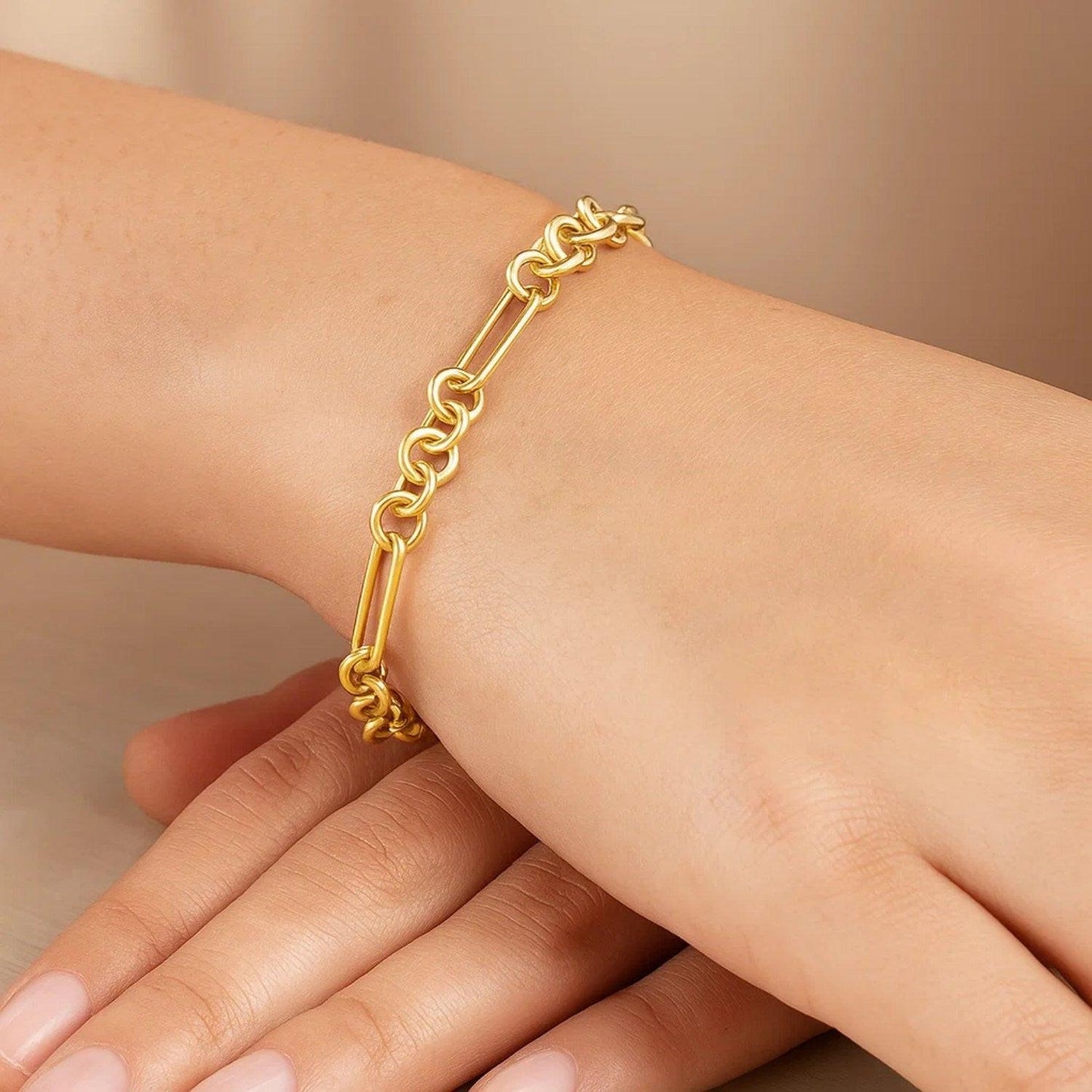 14K Yellow Gold Five And One Paperclip Link Chain Bracelet