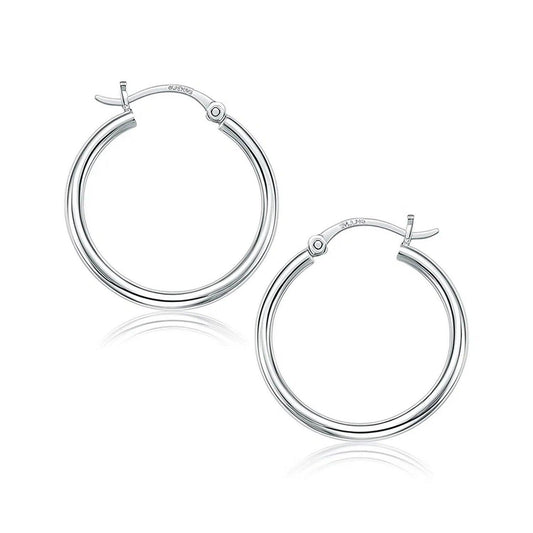 10k White Gold Polished Hoop Earrings (2x25mm)