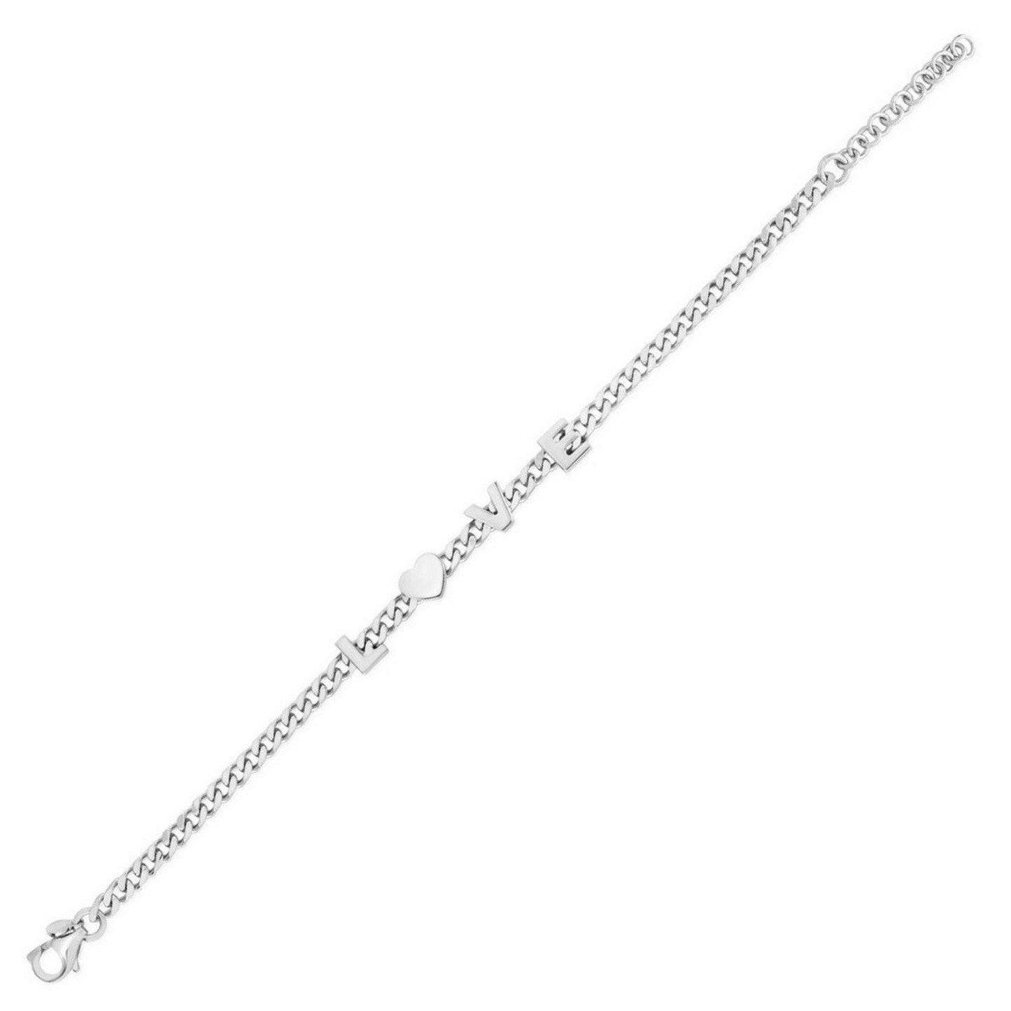 Sterling Silver Rhodium Plated Love Chain Bracelet