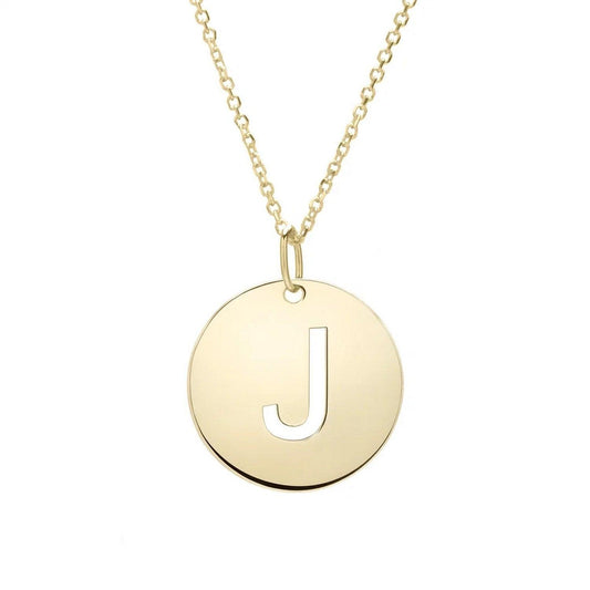 14K Yellow Gold Disc Initial J Pendant