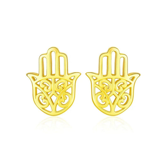14k Yellow Gold Polished Hand of Hamsa Post Earrings