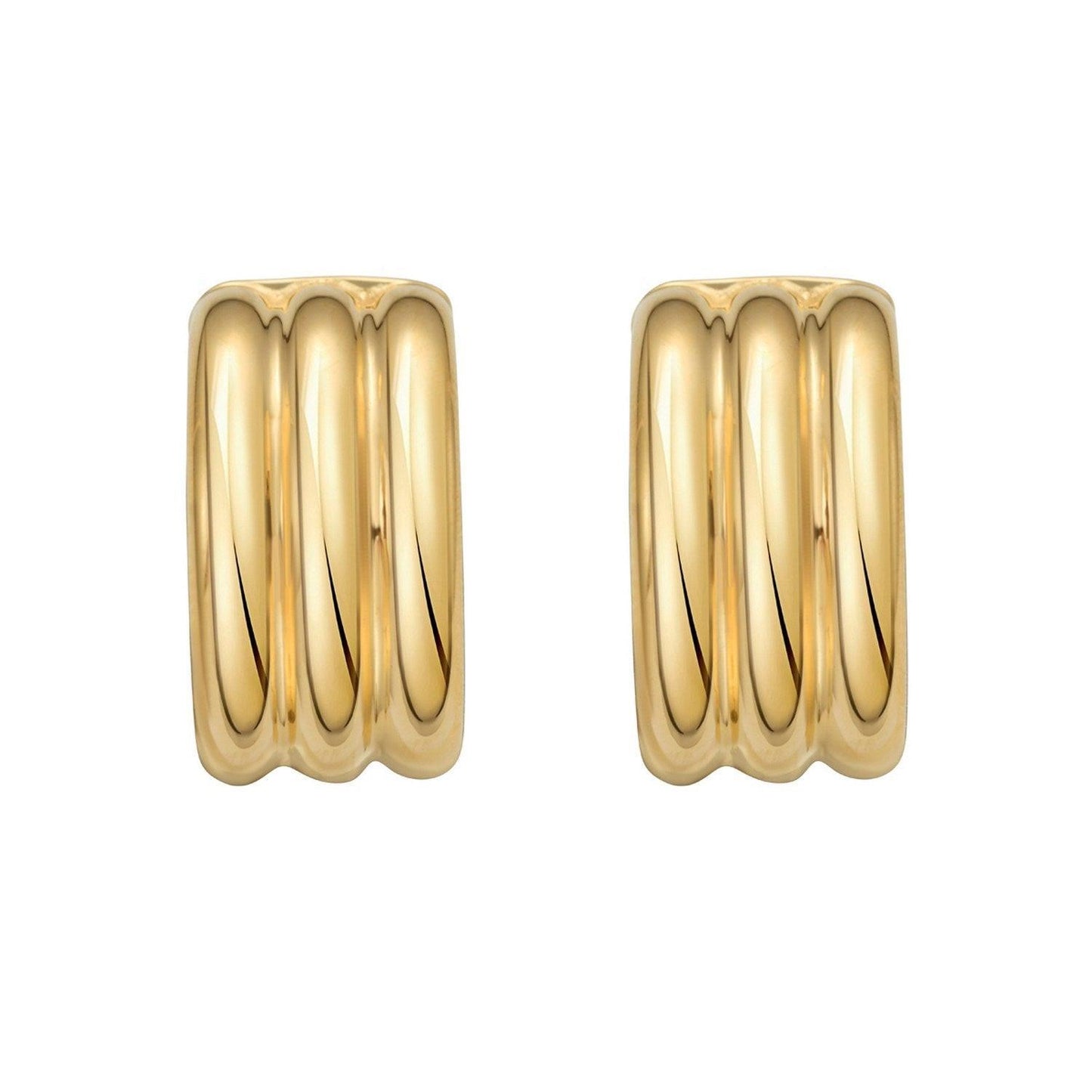 Sterling Silver Yellow Gold Plated Triple Row C Hoop Earrings