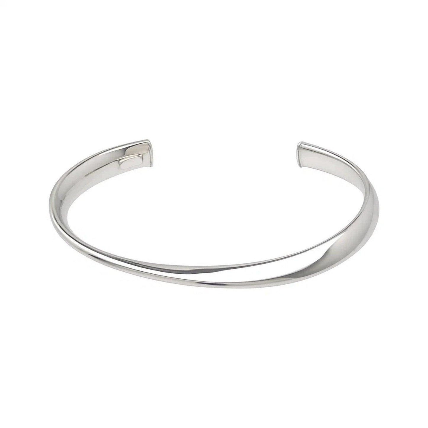 Sterling Silver Rhodium Plated Sculpted Cuff Bangle