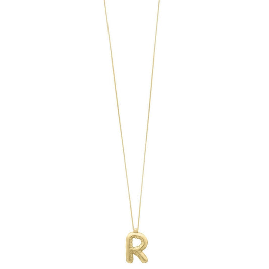 14K Yellow Gold Helium Initial R Pendant