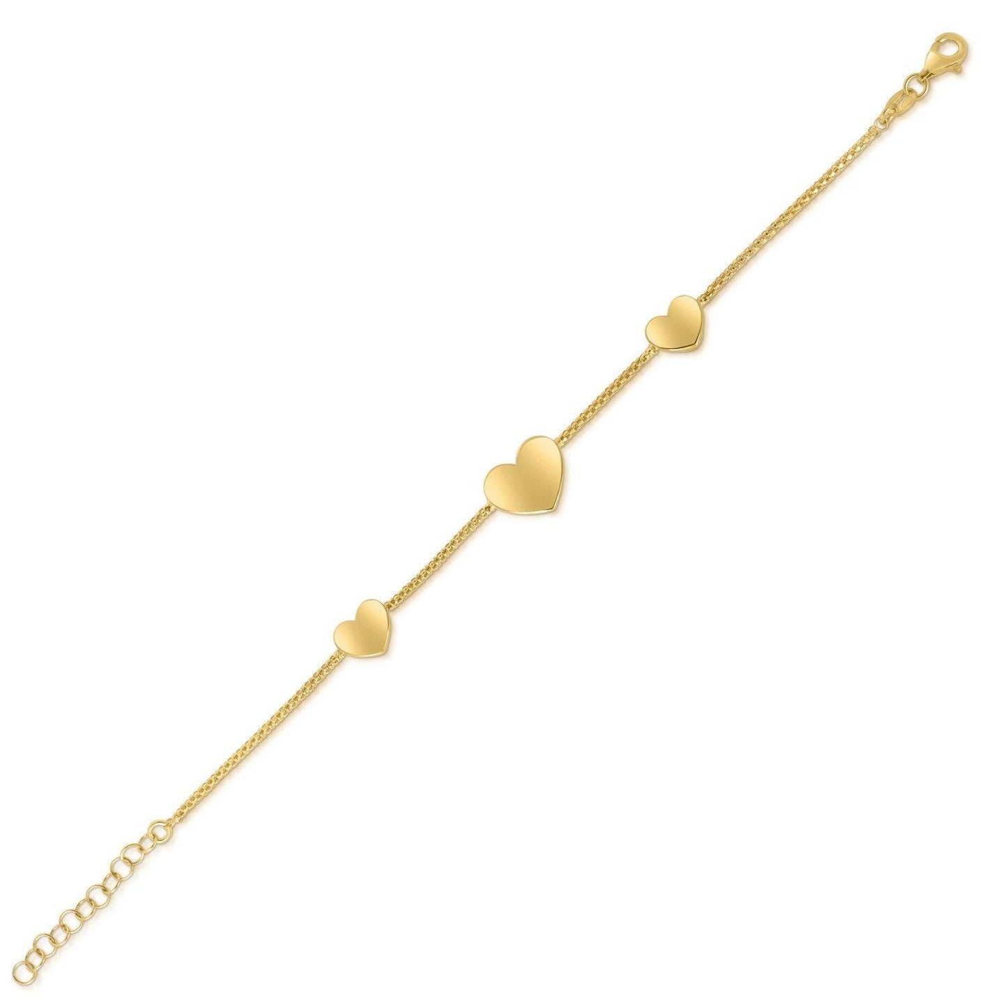 Sterling Silver Yellow Gold Plated Hearts Station Bracelet