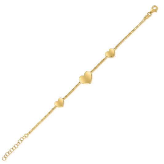 Sterling Silver Yellow Gold Plated Hearts Station Bracelet