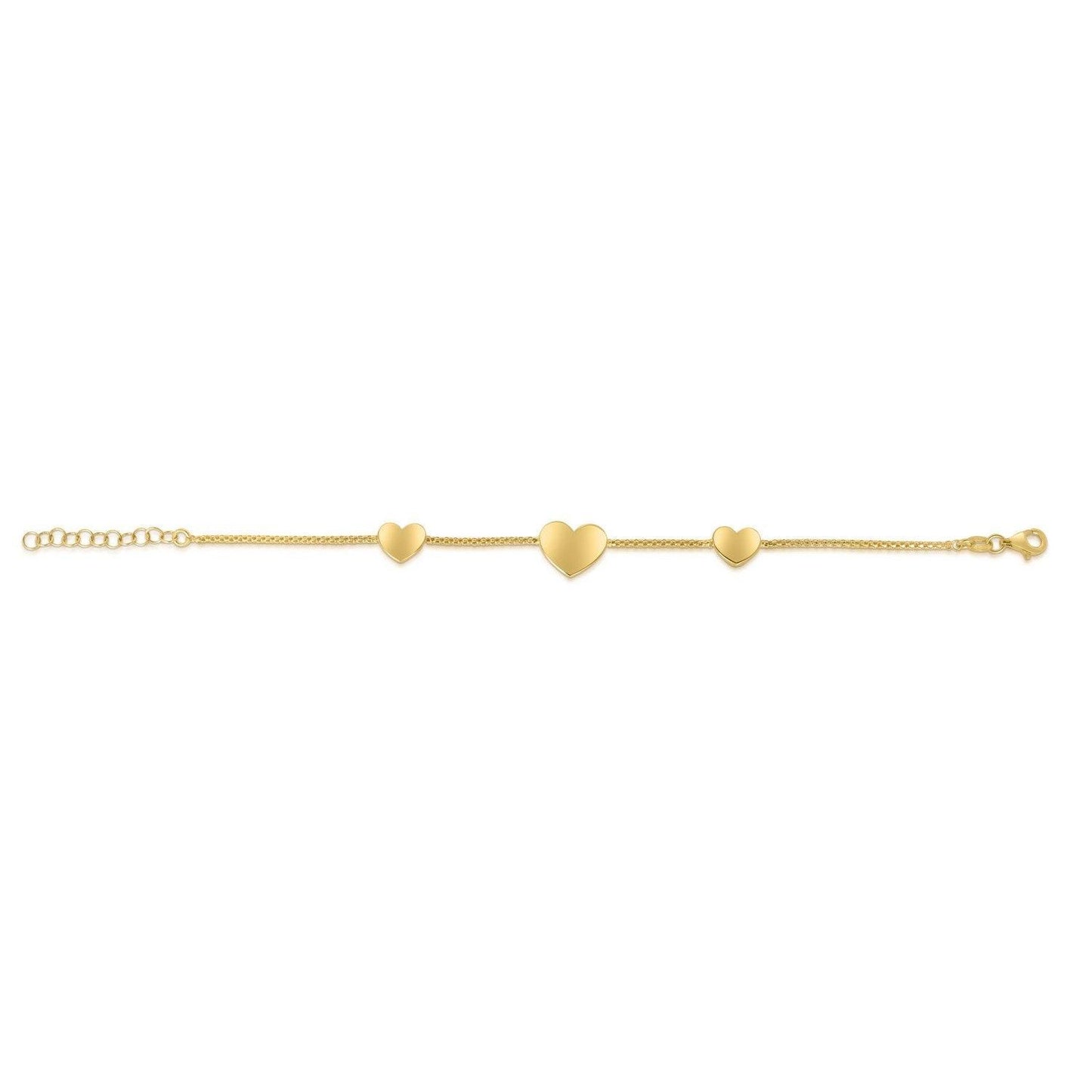 Sterling Silver Yellow Gold Plated Hearts Station Bracelet