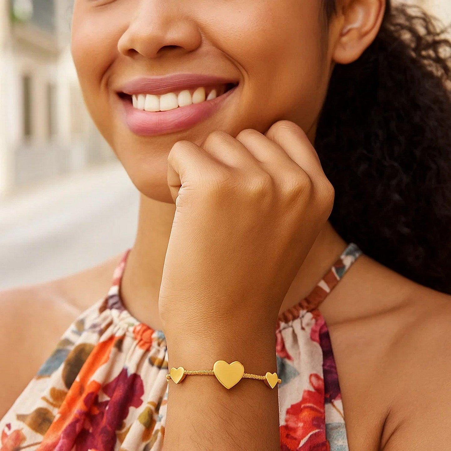 Sterling Silver Yellow Gold Plated Hearts Station Bracelet