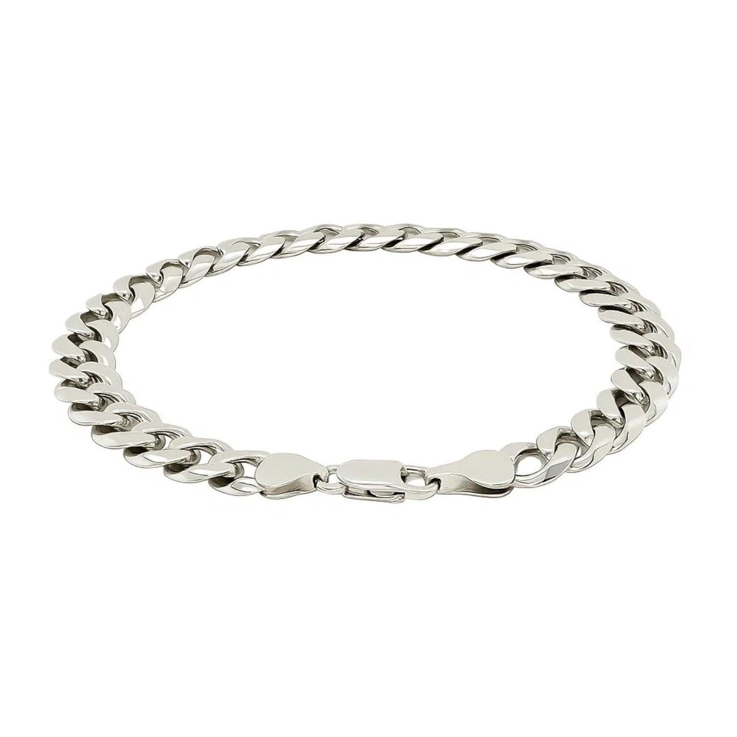 Rhodium Plated Sterling Silver Curb Style Bracelet (7.90 mm)