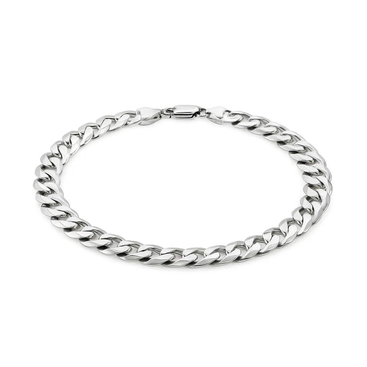 Rhodium Plated Sterling Silver Curb Style Bracelet (7.90 mm)