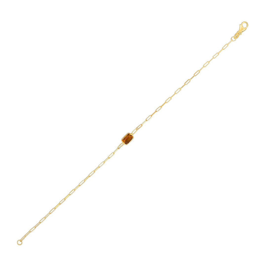 14K Yellow Gold Citrine Paperclip Bracelet (1.50 mm)