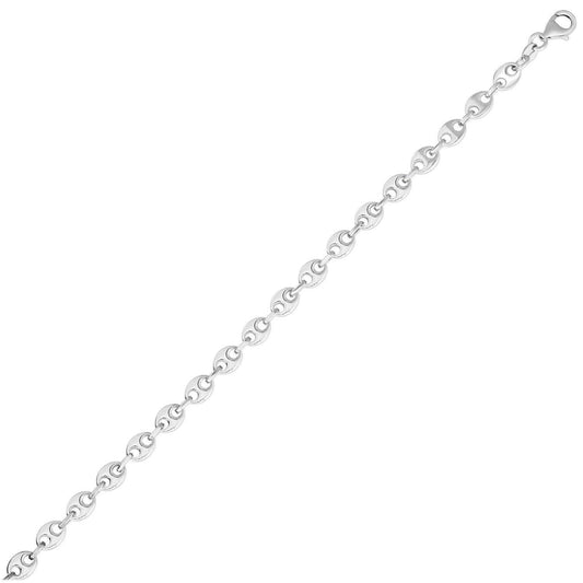 Sterling Silver Rhodium Plated Puffed Mariner Chain (3.70 mm)