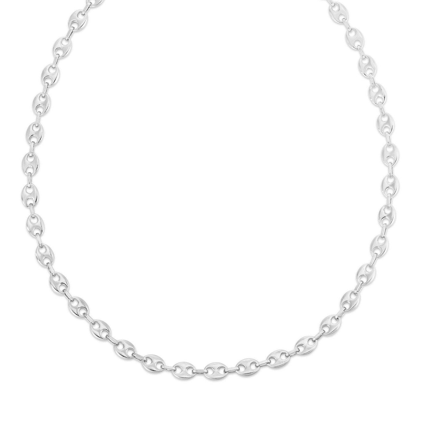 Sterling Silver Rhodium Plated Puffed Mariner Chain (3.70 mm)