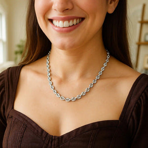 Sterling Silver Rhodium Plated Puffed Mariner Chain (3.70 mm)